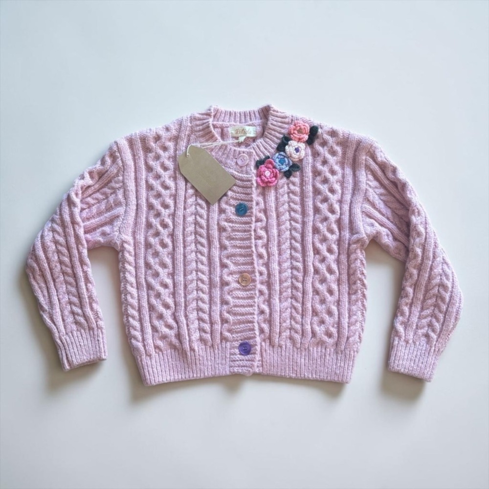 Listicle Sweetheart Floral Crochet Garden Pink Cable Knit Sweater Cardigan Sz